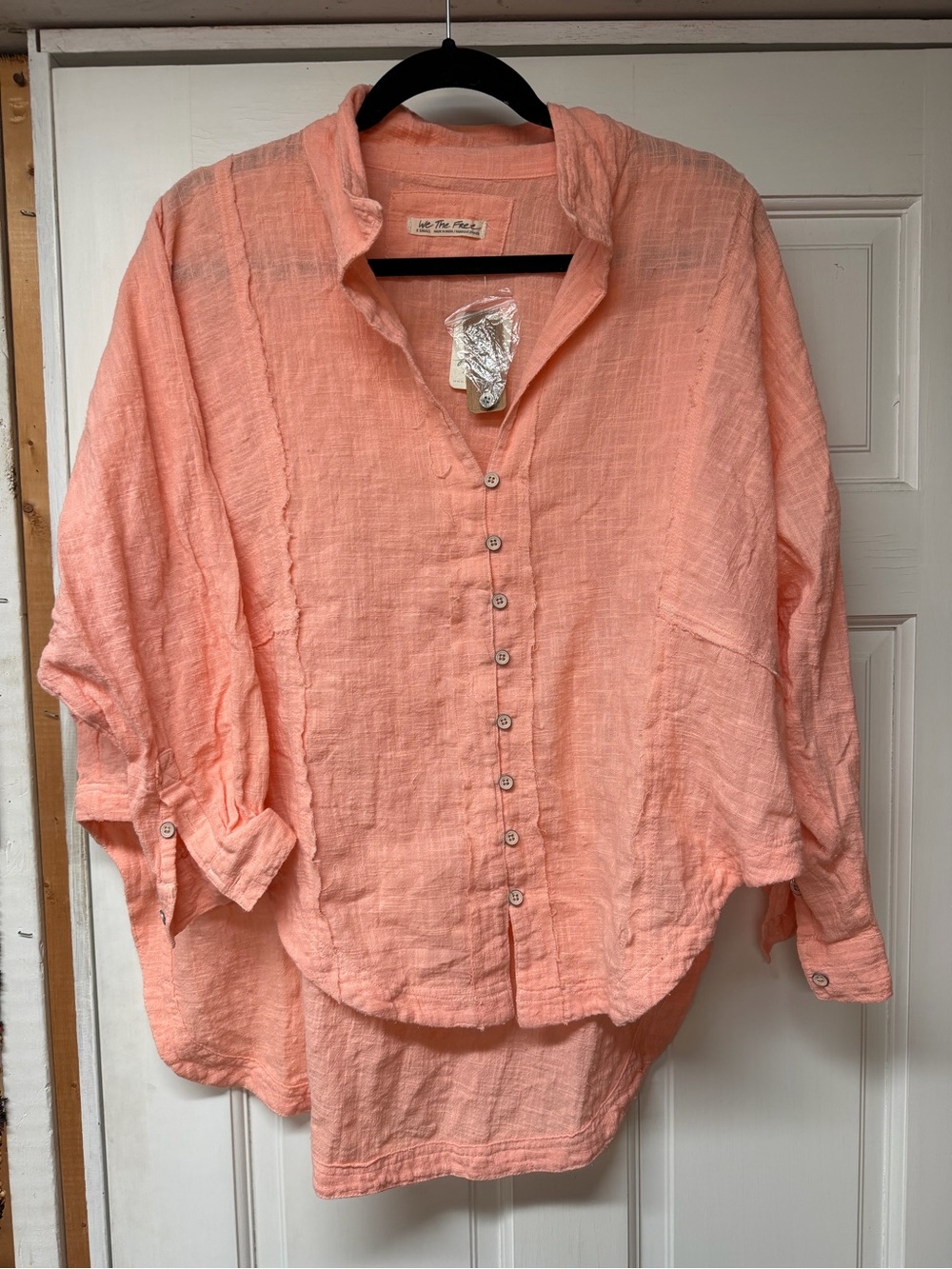We The Free Peach Button-Down Linen Shirt